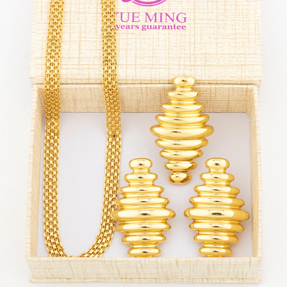 

New Necklace Earring Ring Set for Women Gold Plated Copper Jewelry Set Clothing Accessories Wedding Anniversary Christmas Gift