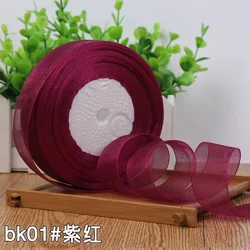 High - Density Organza Satin Ribbon for Crafts and Decoration, 15mm Width, 45 Meters (Purple red)