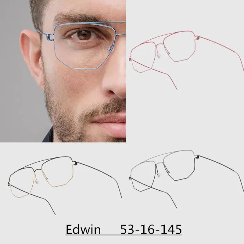 Dänemark Pilot Square Männer Brille Rahmen EDWIN Doppel Strahl Ultraleicht Titan Brillen Frauen Schraubenlose Business Retro Brillen – Detail 7