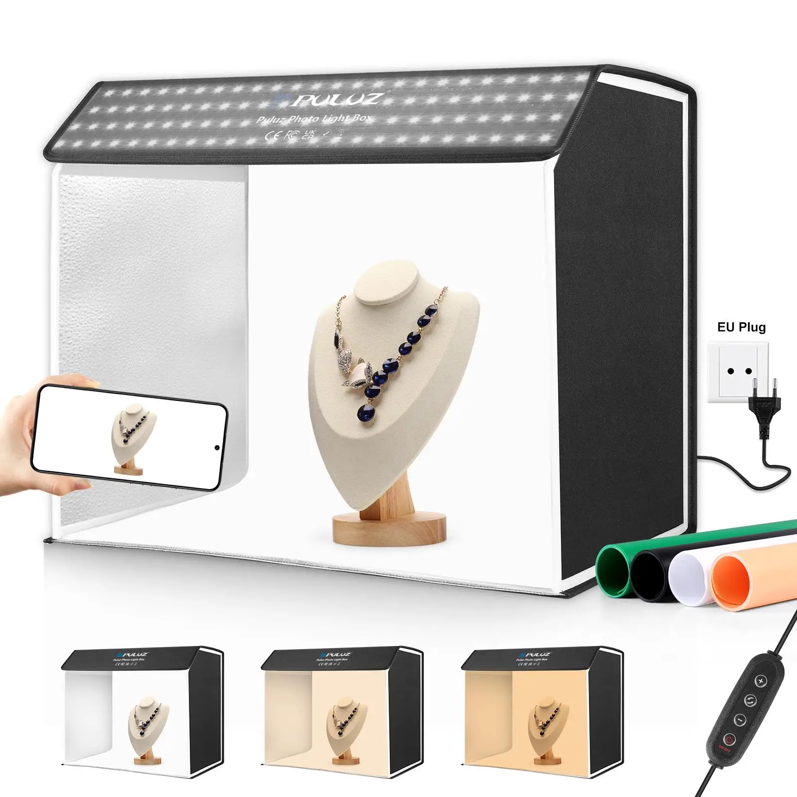 PULUZ Photo Studio Light Box Portable 60 x 40cm Cuboid Photography Studio Tent Kit with 4 Color Backdrops Studio box