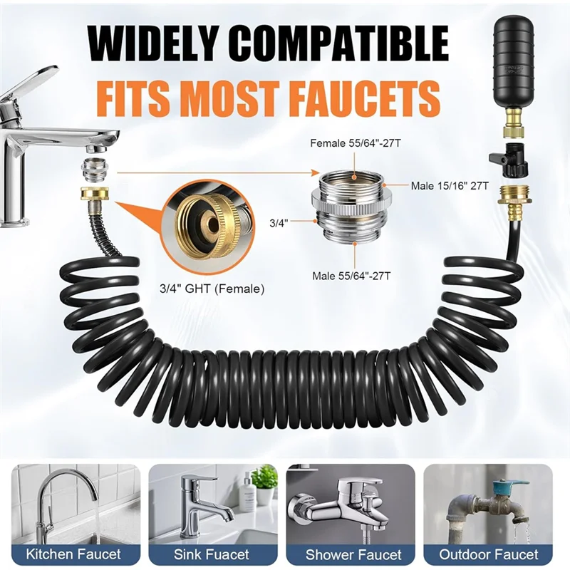 AAAF Fits 1" To 6" Pipe Drain Cleaning Bladders 3 Pcs, Includes Retractable Hose, Shut-Off Valve& Faucet Adapter Kit