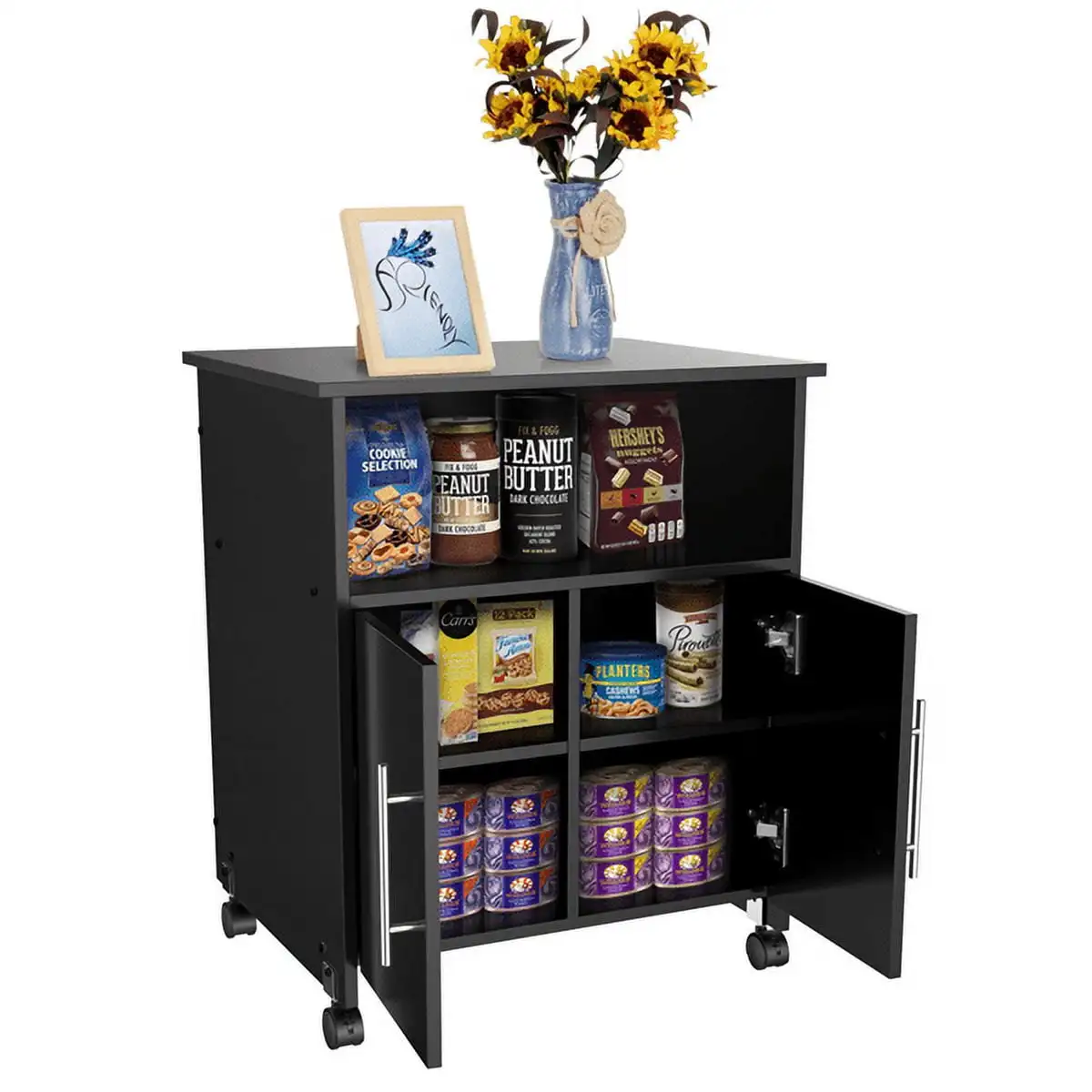 

Wood Rolling Printer Stand Black High Load-bearing Strong Stable and Durable Storage Cupboard