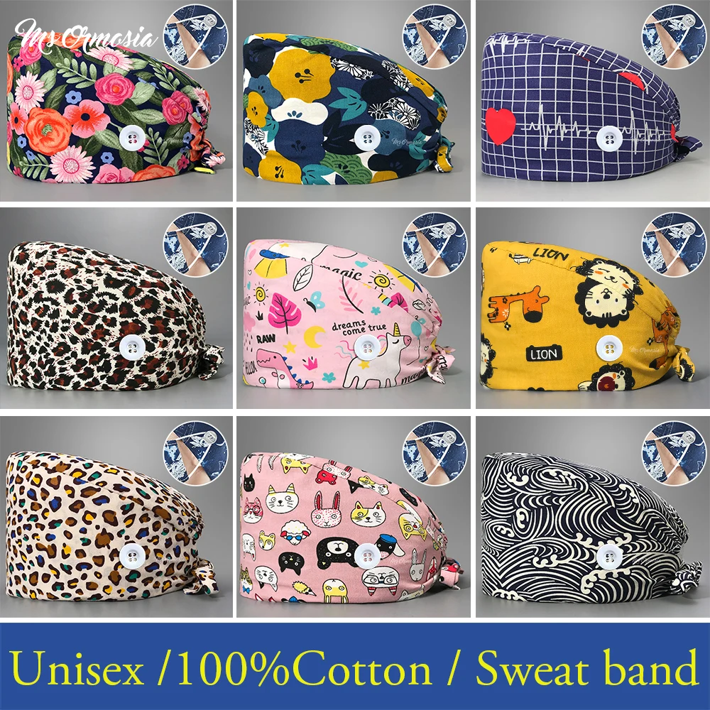 Wholesale Unisex Breathable Dental Clinic Nurse Scrub Cap Print Pet