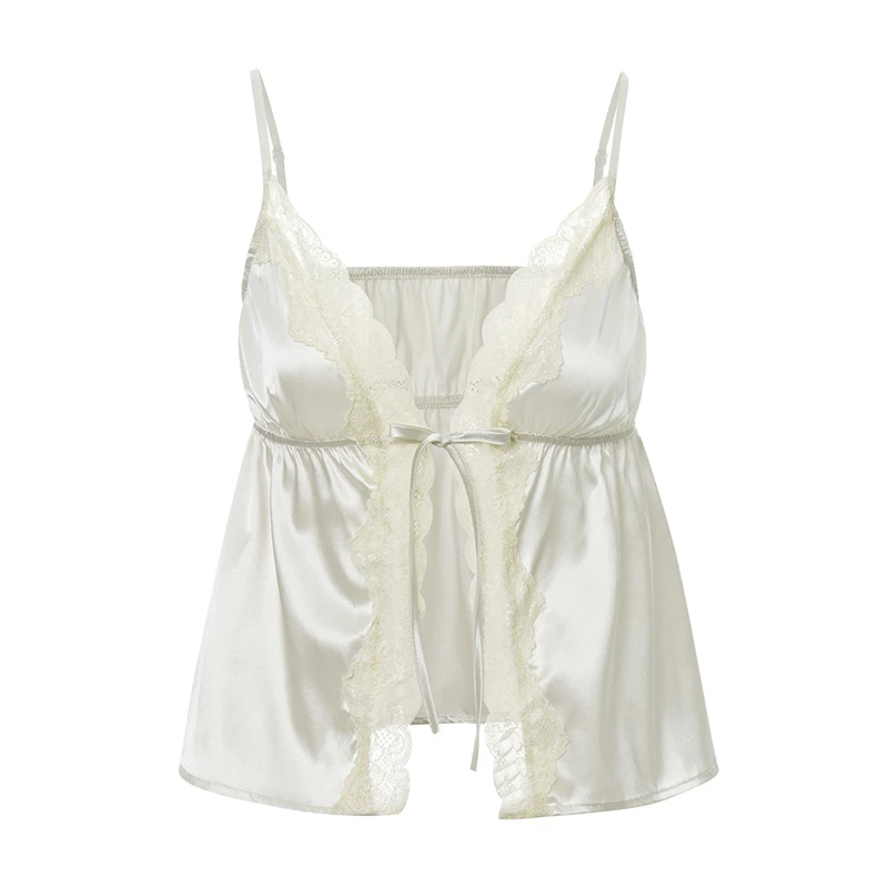 Camisola de encaje de verano para mujer, top beige rosa sin mangas con cuello en V, top ajustado, top corto dulce y sexy a la moda