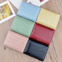 

PU Leather Small Women Wallet Hasp Three Folding Coin Purse Solid Color Alligator Texture Cards Holders Small and Slim Money Bag