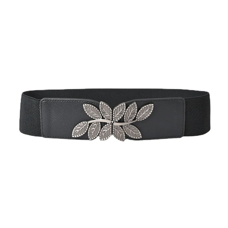 

6cm Width Stretchy Belts for Women Elegant Ladies Black PU Leather Wide Waistband for Dresses