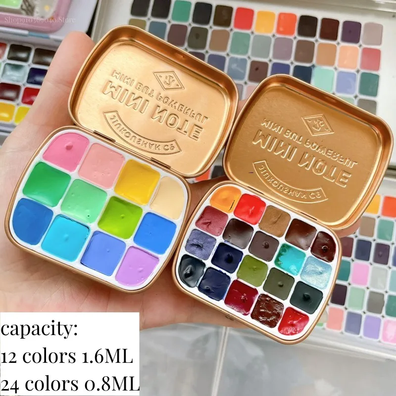 미니 수채화 주석 상자 12/24 그리드 휴대용 수채화 포장 여행 팔레트, 학생 아티스트 페인팅, 아쿠아렐라 아트 용품