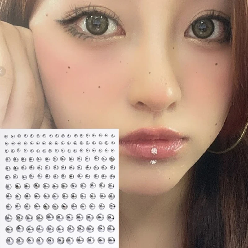 Silver Rhinestone Nose Stud Sticker Fake Piercing Nose Ring Lip Stud Dimple Sticker Face Non Piercied Ball Earring Body Jewelry