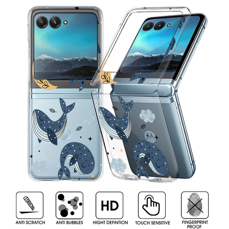 Ocean Shark Whale Pattern Clear Shockproof Hard Folding Phone Case