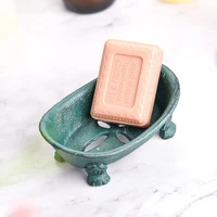 Cast Iron Soap Dish Footed Boat Gold Green Handmade Home Garden Decor Heavy Metal Storage Tray Antique Bathroom Accessories 2