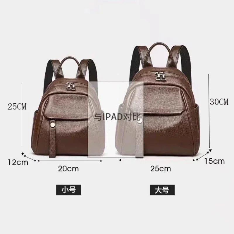 New Fashion Soft Natural Cow Leather Women Backpack Coffee 2 Sizes High Quality School Travel Shoulder Bags Satchel Rucksack 5