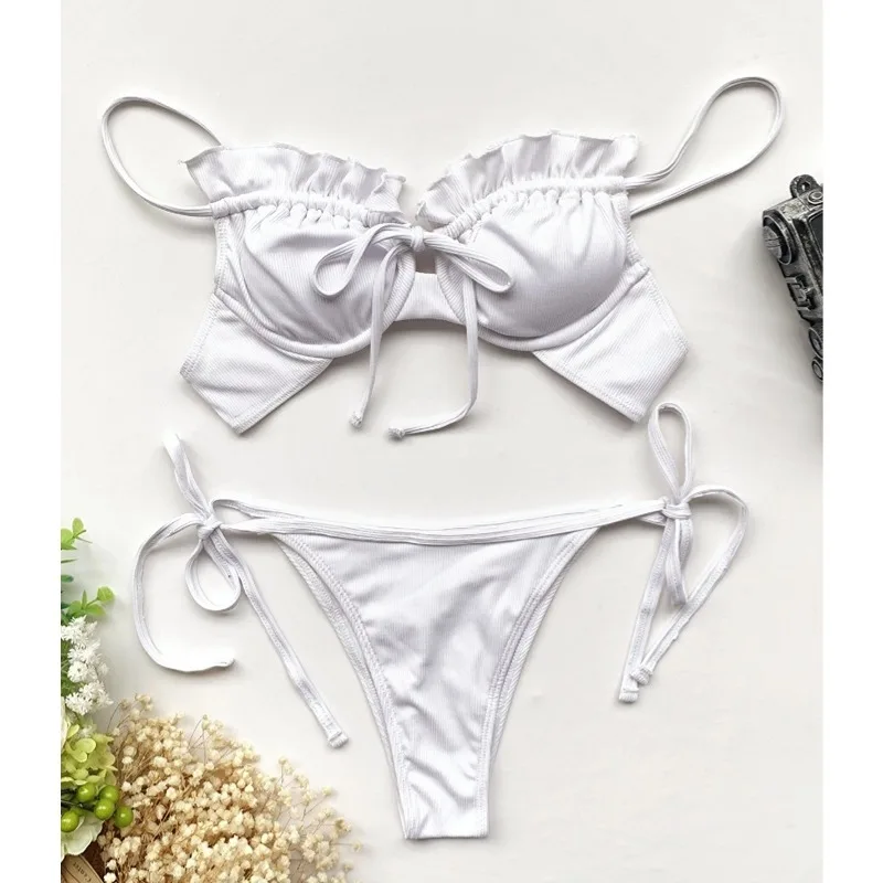Women's 2 Piece Bikini Sets Backless Push Up Swimsuit Tie Side High Cut Bathing Suit Swimwear Summer