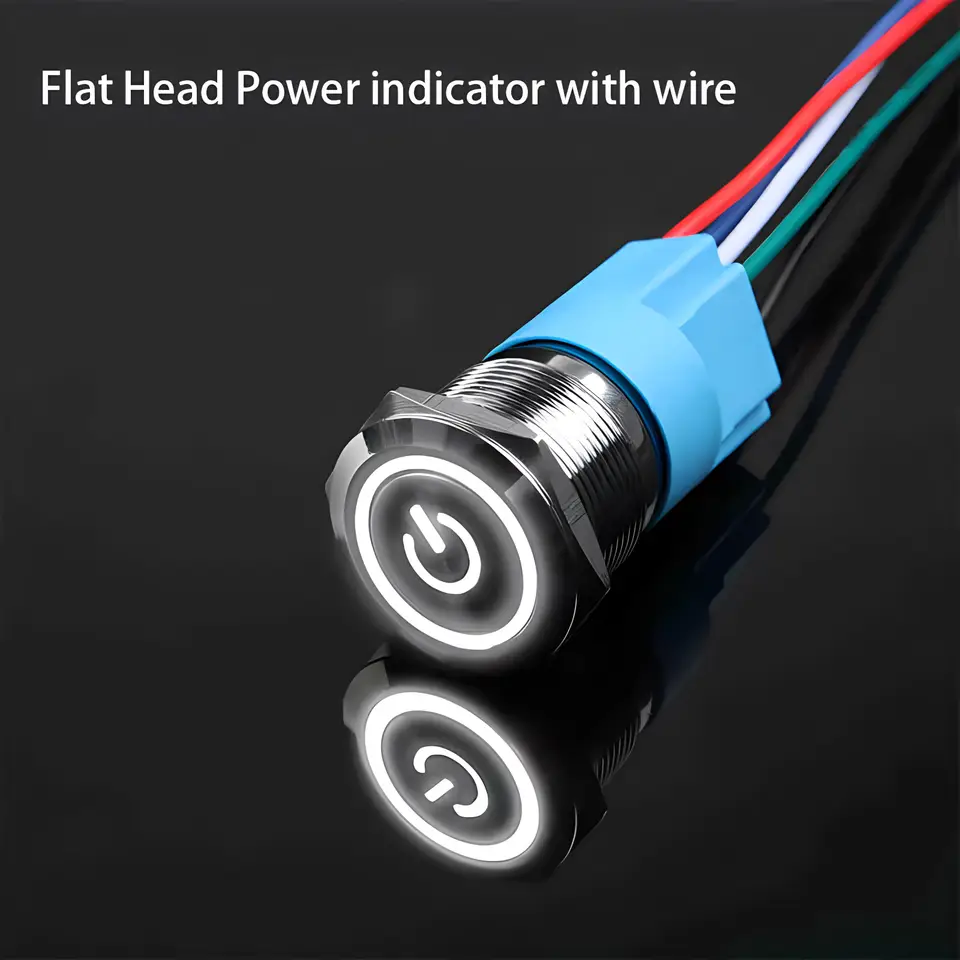 16mm 19mm 22mm Metal Push Button Switch Momentary/Latching Flat Head Led Light Red Yellow Blue Green White 3V 12V 24V 220V image 7