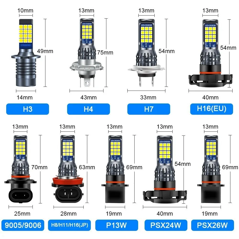 2개입 인기상품 듀얼 컬러 LED 안개등 24SMD 9006 H11 H16 P13W H4 H7 자동차 전방 안개등