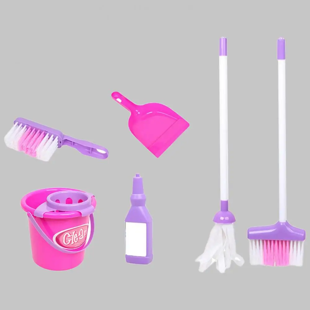 6Pcs/Set Great Kids Toys Gentle Texture Simulation Toys Wear-resistant Entertainment Emulation Broom Bucket Set