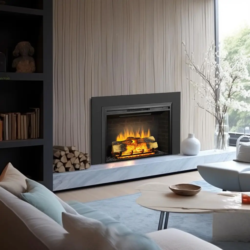 Carl 39 Inches with Trim Kit Electric Fireplace Insert Fireplace Heater 750/1500W Fire Crackling Sound Remote Control Black 2