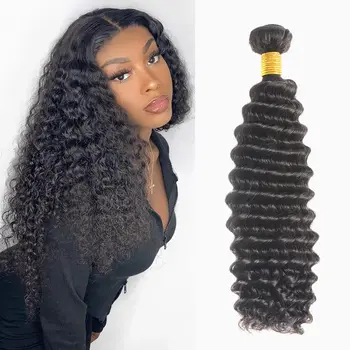 Deep Wave Bundles 100% Human Hair 28, 30 inches Virgin Hair Curly 3 4 Bundles Brazilian Weave Human Hair Extension Human Hair Weave