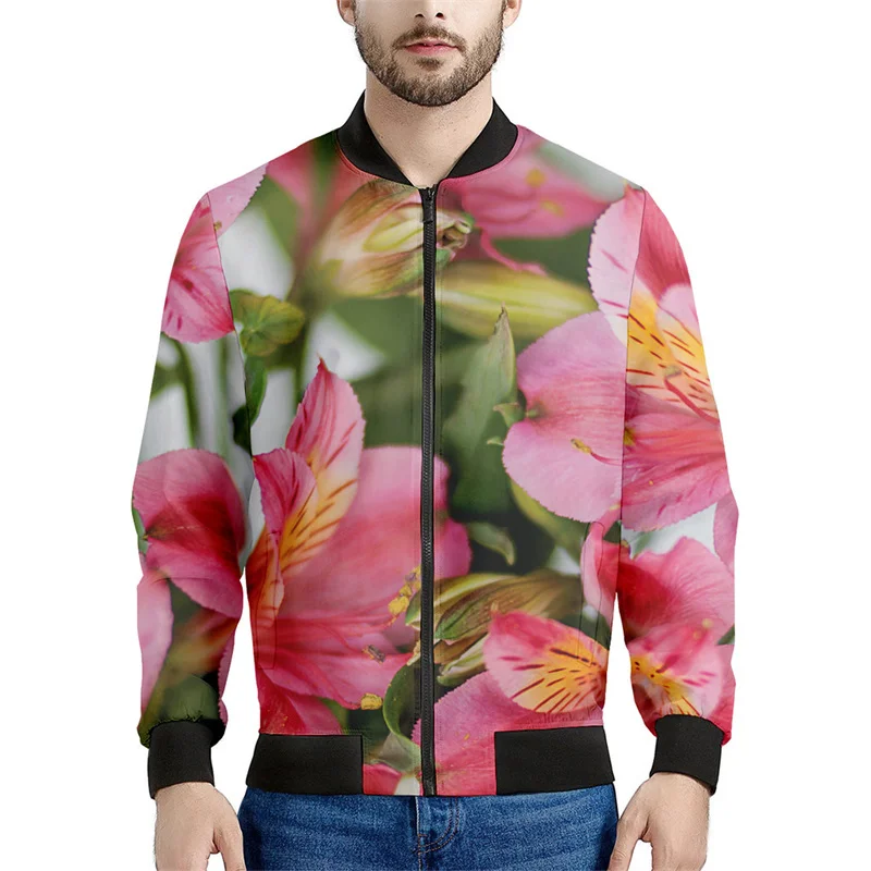 thumbnail image 1 of Chaqueta con cremallera con estampado de flores de narciso y lirio para hombre, sudadera informal de manga larga con estampado 3D de plantas, abrigo de calle, chaquetas holgadas, 1 of 5