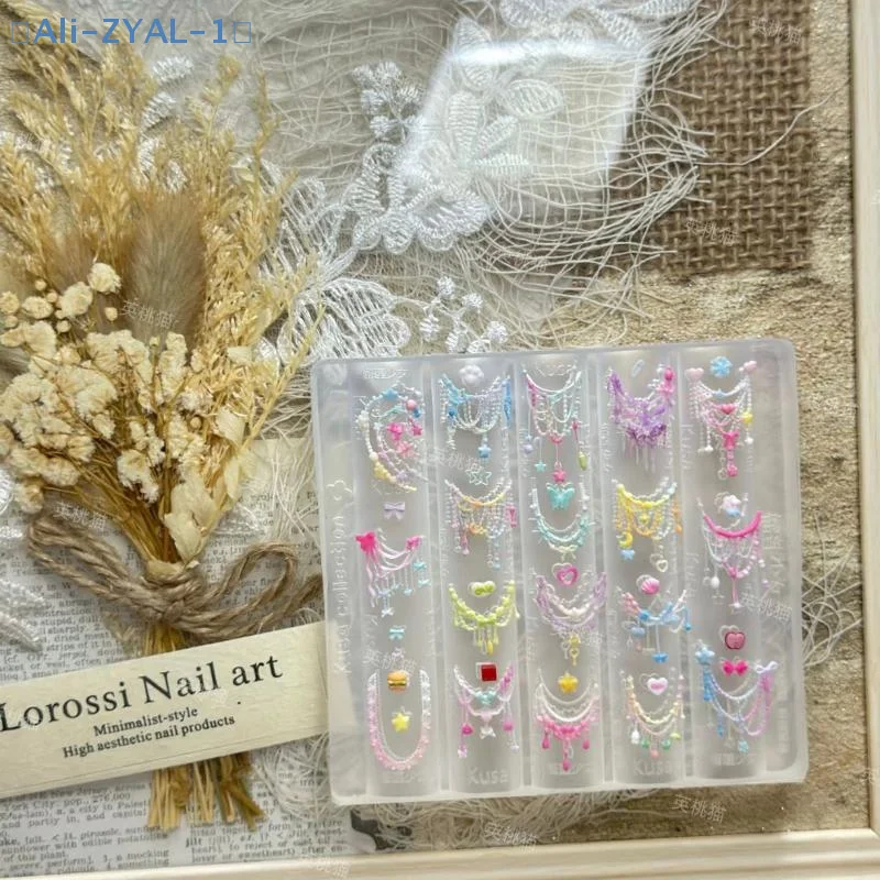 【ZYAL-1】1개 네일 아트 장식 귀여운 나비 비즈 체인 네일 3D 네일 몰드 실리콘 오각형 네일 아트 액세서리