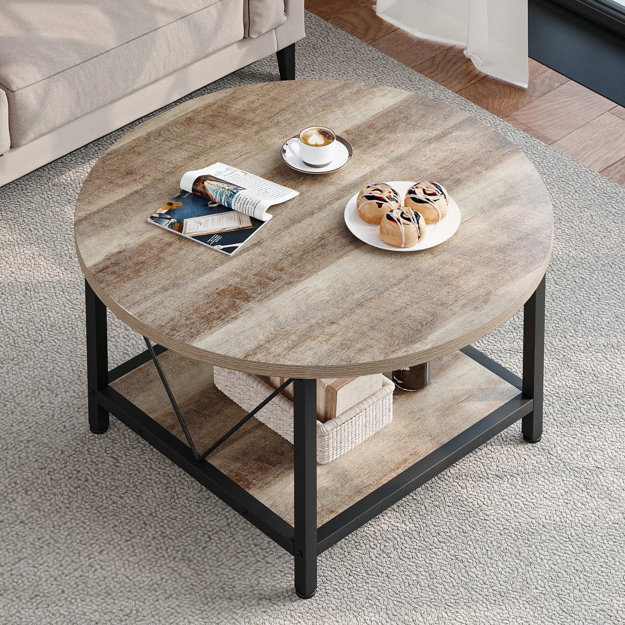 Round Coffee Table with Storage 1