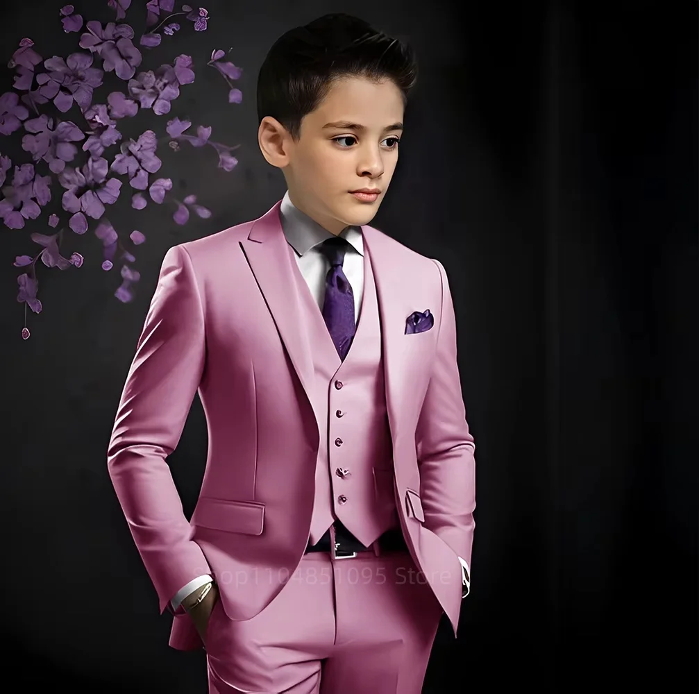 Classic Solid Paisley Suit for Boy 3-Piece Smart Casual Boy's Tuxedo Formal Outfit For Kids Blazer Vest And Pants Set For Party