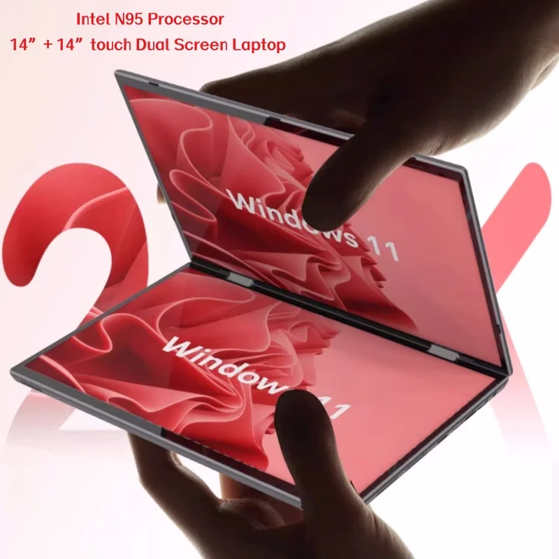 Intel N95 Cpu Dual Screen Laptop 14 "+ 14" 2K Touch Screen Notebook 32Gb 360 Gradi Flip Metal Case 2 In 1 Computer Portatile