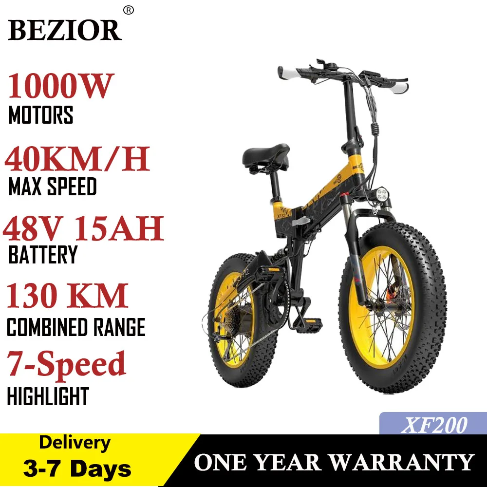 Bezior Xf200 Bici Elettrica 1000W 20 Pollici Fat Tire Bicicletta 15Ah Velocità Massima 40 Km/H 130Km Power Assist Chilometraggio Freno A Disco Idrauli