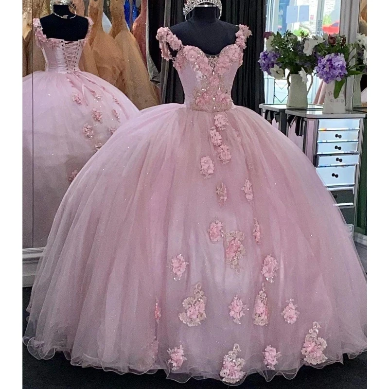 

Angelsbridep 2023 розовое милое 3D бальное платье с цветами для 15-летних девушек платья для Quinceanera вечернее платье с кристаллами Robe De Bal