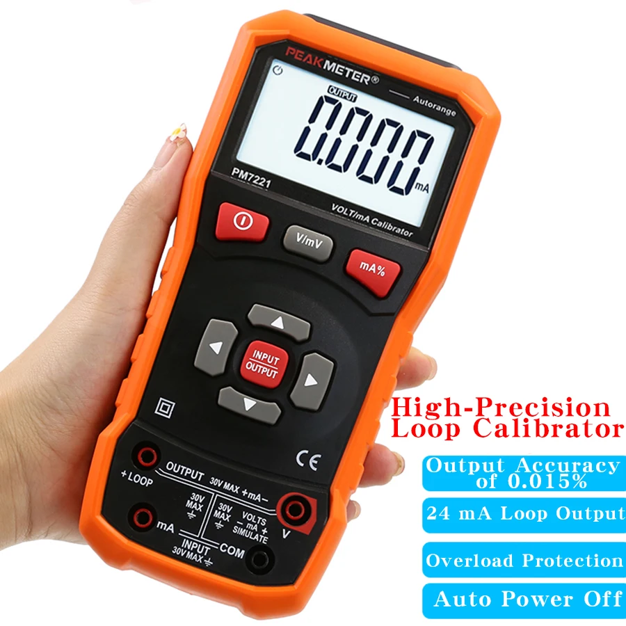 

Профессиональный цифровой калибровщик PEAKMETER PM7221, цифровой калибровщик постоянного напряжения и тока, 0-10 В, 0-24 мА, тестер напряжения