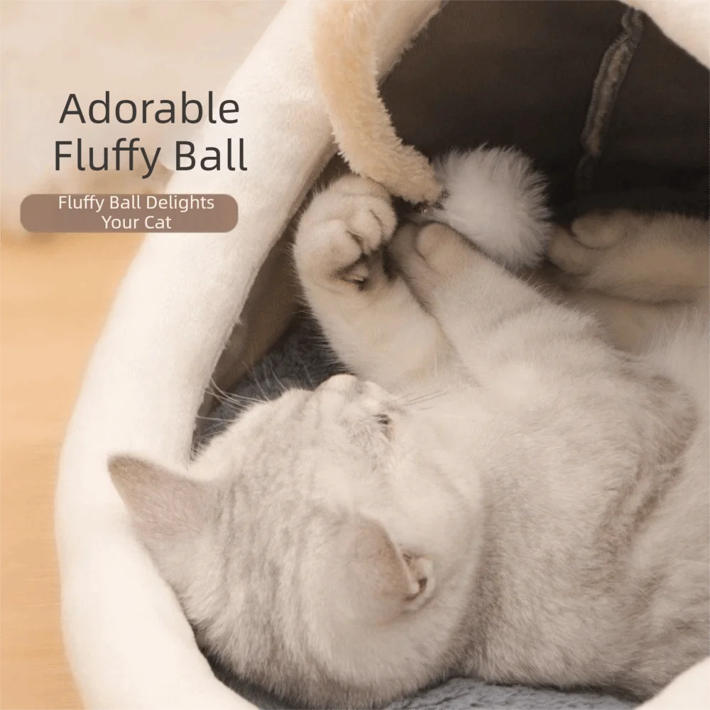 Removable Cartoon Lantern Fish Cat Bed Cozy Soft Semi Enclosed Cat House Warm Washable Pet Sleeping Bed Deep Sleep