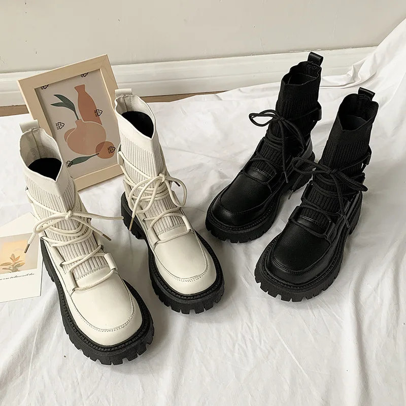 Women Boots Ankle Luxury New Fashion High Top Platform Shoes Woman Casual Boots Soft Breathable Stretch Boots Ladies Female Boot