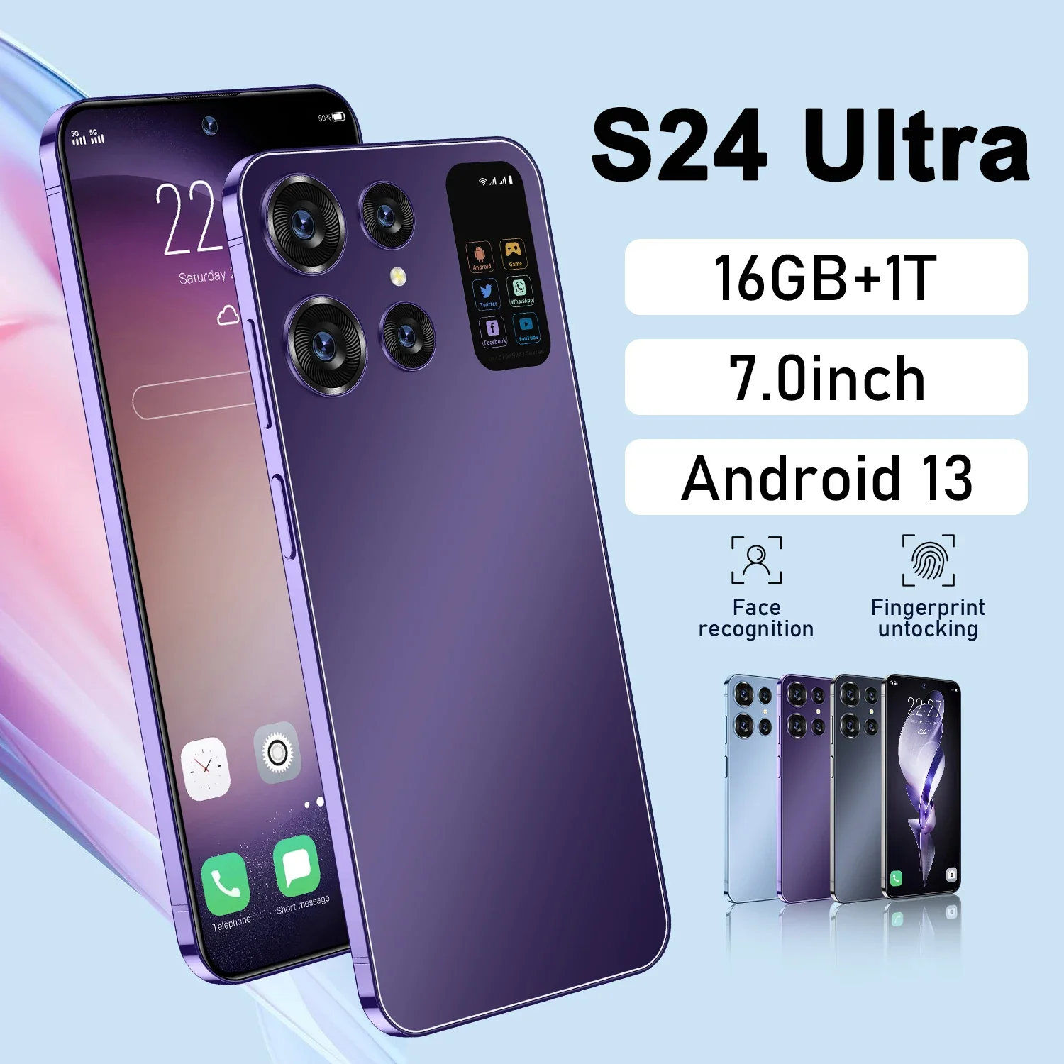 Smartphone S24 Ultra 5G, téléphone portable, écran 7.0HD, 16 Go + 1 To, 7000mAh, Android 13, 48 + 72MP Celulare, touristes, SIM Face, débloqué, original