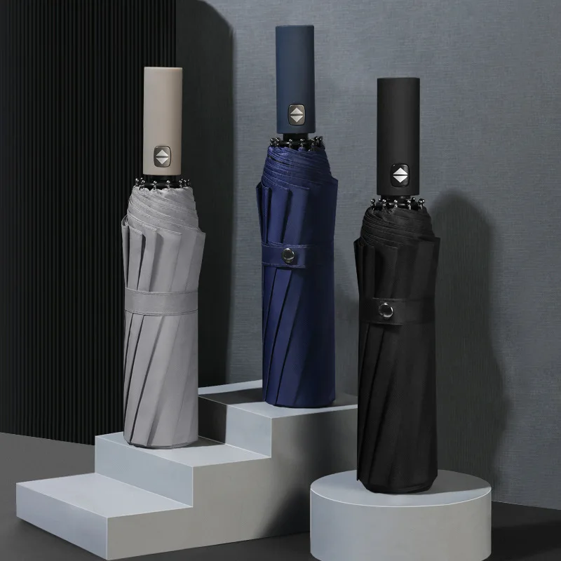 

Складной автоматический зонт для мужчин, деловой двойной зонтик из 12 костей и тройного сложения, с защитой от дождя и блеска