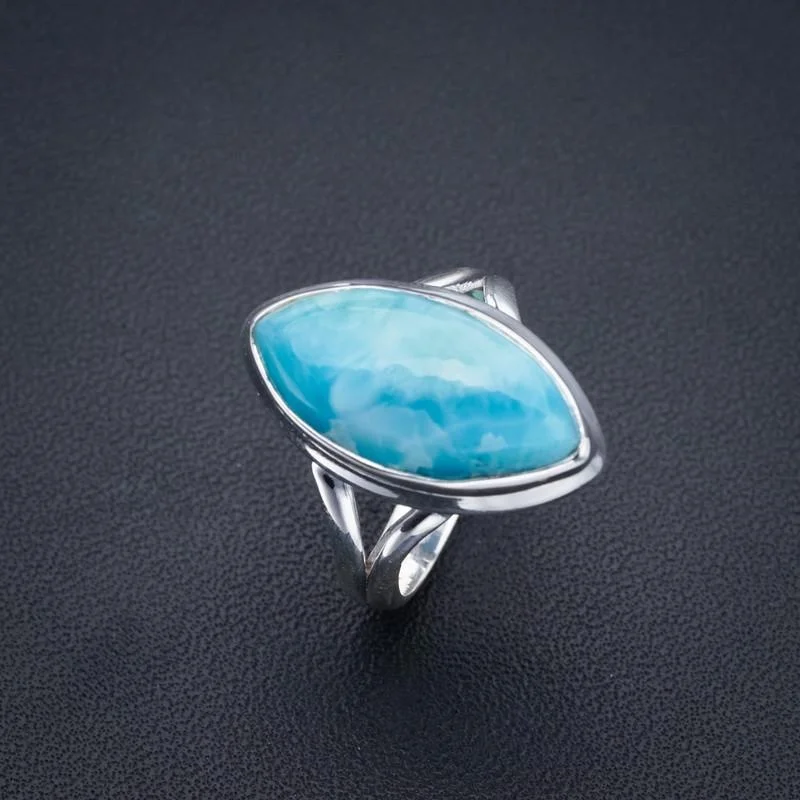 

StarGems Natural Larimar Handmade 925 Sterling Silver Ring 8 F0234