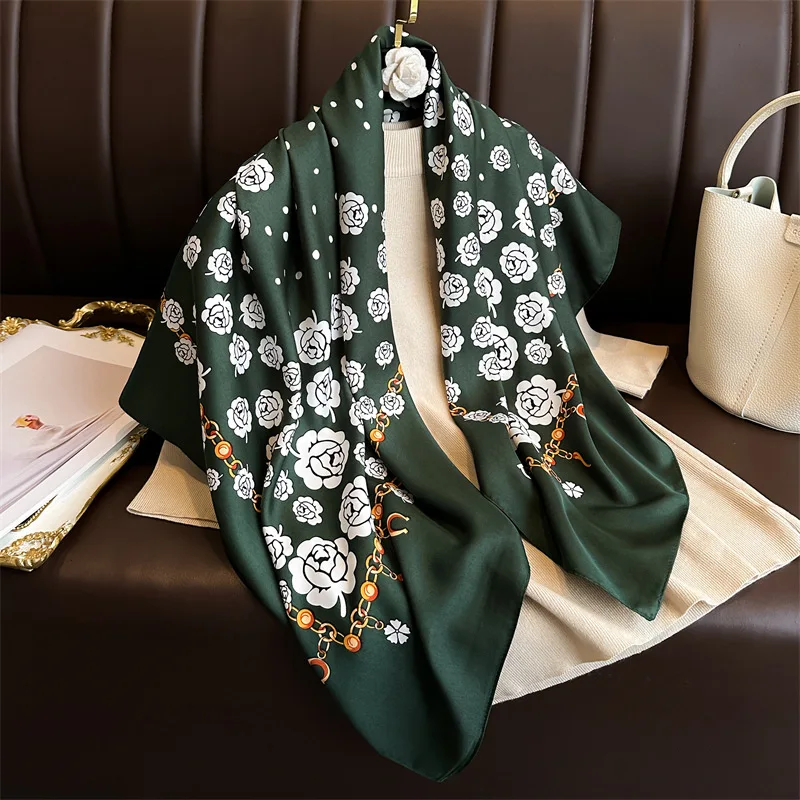 Retro Rosenmuster Quadratischer Schal Damen Seidenschals Bandanas Luxus Strandtuch Wickeltücher Eleganter Hijab Halstuch Hohe Qualität – Detail 21