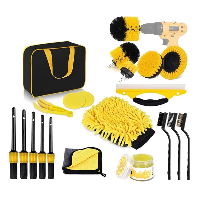 

Drill Cleaning Brush Attachment Set With Extension Yellow For Clean Car Wheel Tire