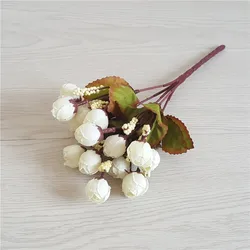 Elegant Silk Rose Bouquet - Artificial Small Bud Roses - 5pcs (White)