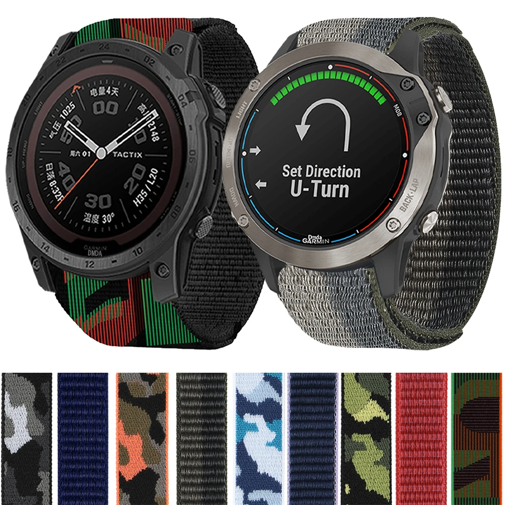 Cinturino In Nylon Hook & Loop Per Garmin Tactix 7 Pro Delta/Bravo Band Quatix 7 7X 6 5 3 Bracciale Elastico 26Mm 22Mm Braccialetti Da Esterno