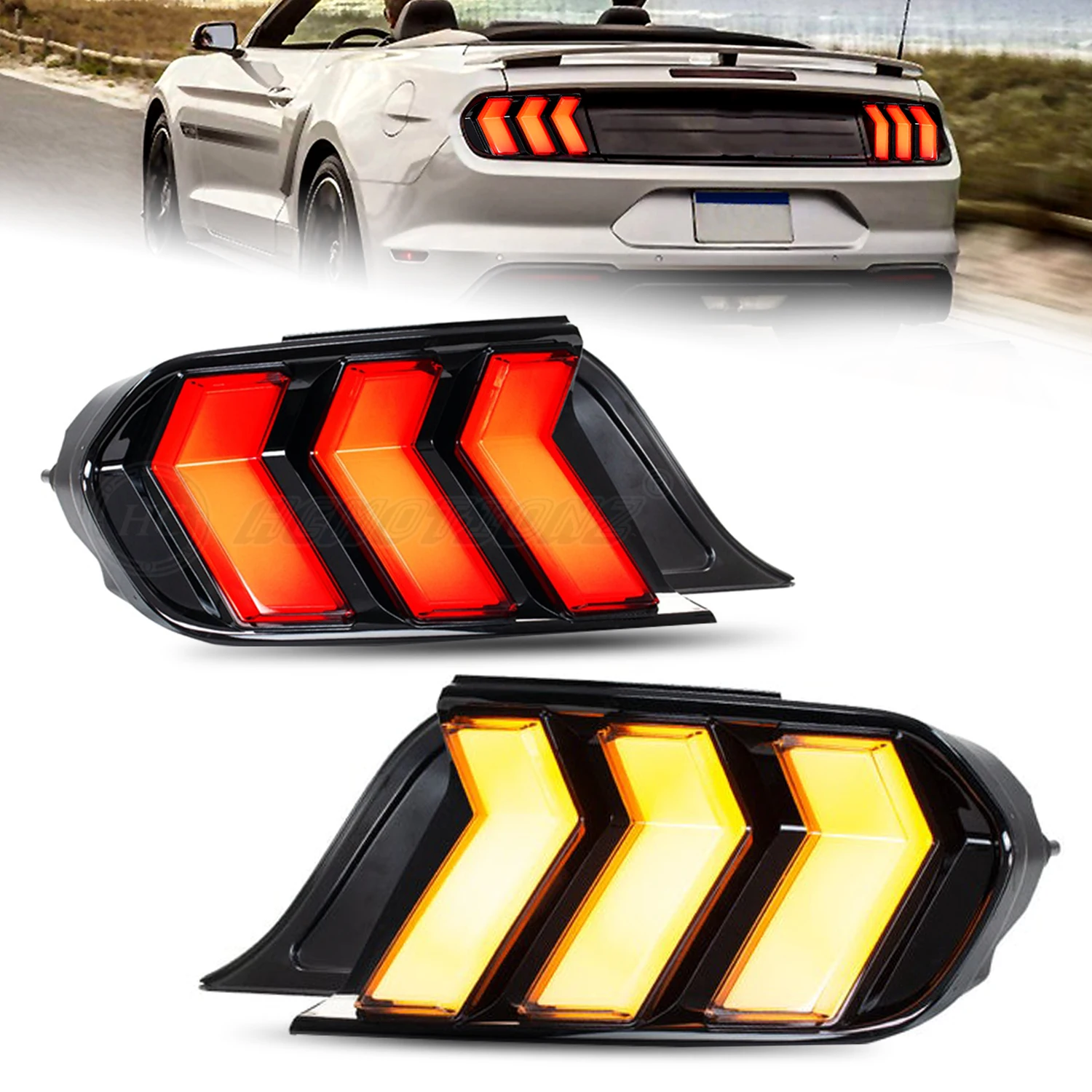 

HCMOTIONZ 2015-2022 LED Six Forms Dynamic Turn Signal Start UP Animation Car Lights Taillights For Ford Mustang