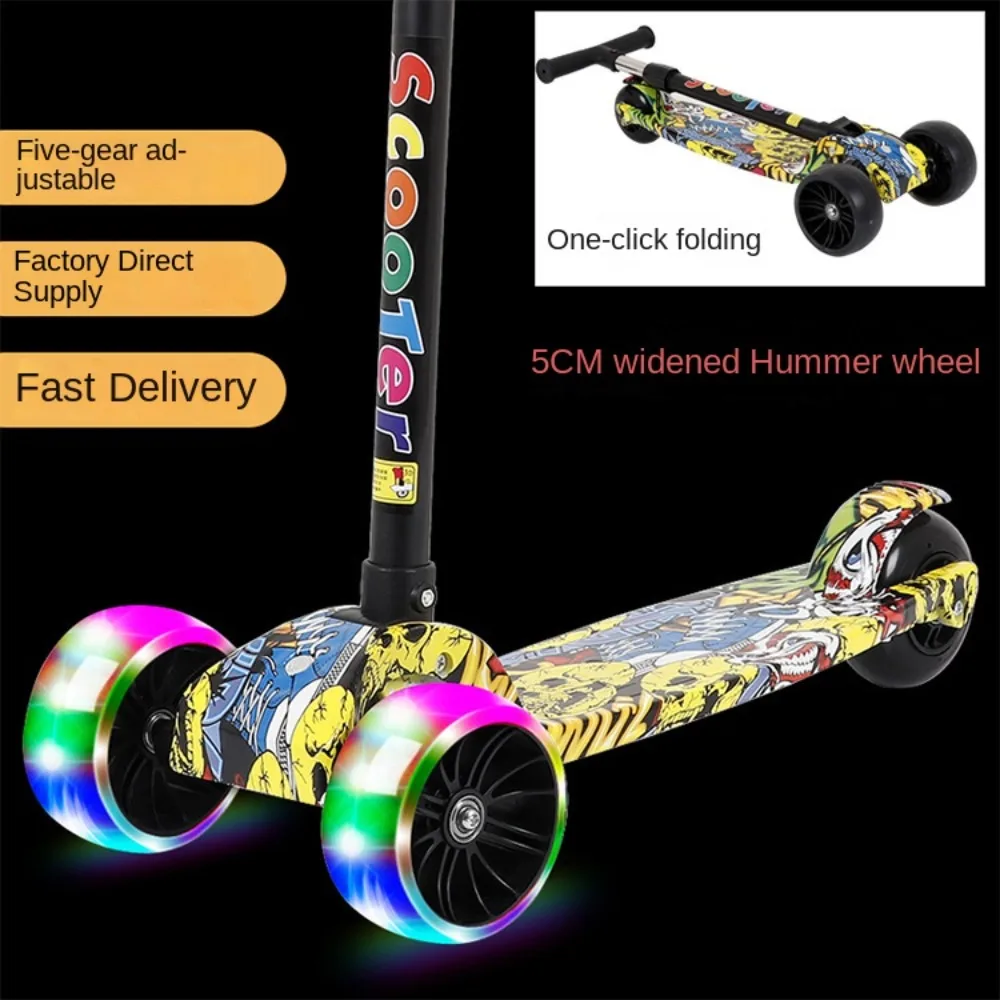 Foldable Children Scooter Adjustable Height Widened Pedals Kids Scooter Balance Bike With Flash Wheels Folding Foot Scooters