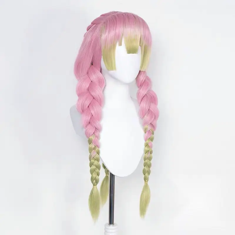 New Braided Wigs Anime Kanroji Mitsuri Cosplay Wigs Thickened Gradient Twist Braid Synthetic Lolita Wig
