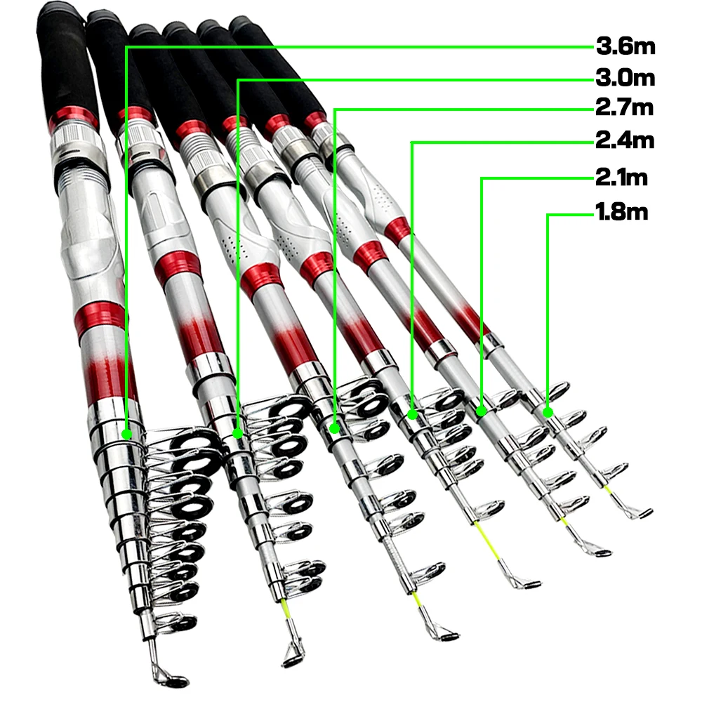 Juego de carretes giratorios, Set de cañas de pescar telescópicas de fibra de carbono para mar Lago y rueda de relación de engranaje 5,5: 1 para lubina