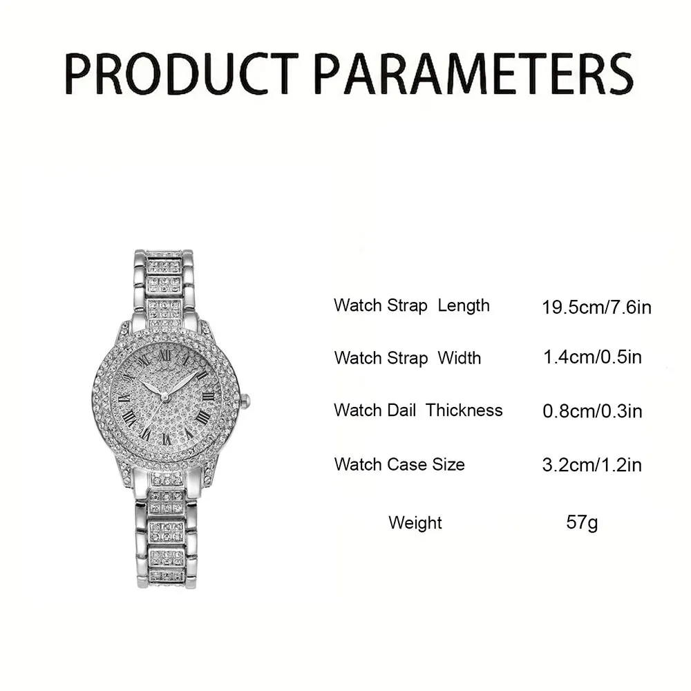 1 Female Silver Alloy With Charming Four Shot Rhinestone Embellishment Circular Dial Quartz Watch And 1 Love Decoration 6