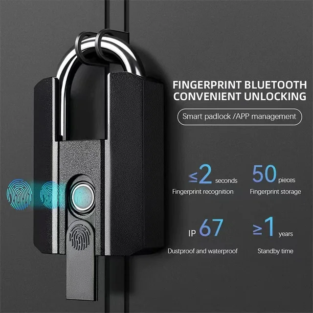 Fingerprint Padlock TTLock Bluetooth APP+Program+Fingerprint+Key Smart Type-C Rechargeable Keyless Home Electronic Door Lock 5