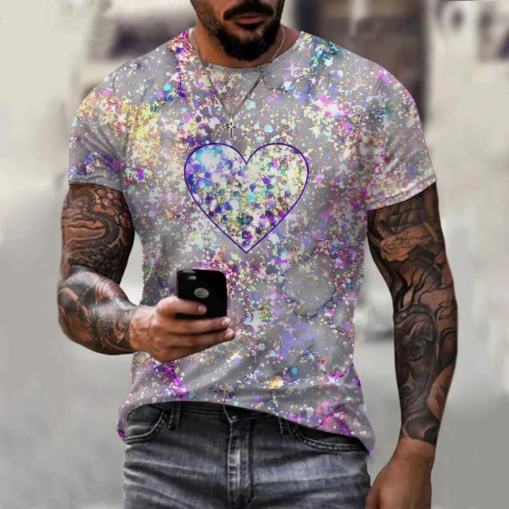 

Summer Fashion 3D Printing Men's Glitter Graphic T-Shirt Fashion Short Sleeve Casual Plus Size Tee Tops Streetwear Men Tops