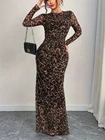 2025 Women Sexy Leopard Print Bodycon Dress Sheer Mesh Wrap Waist Club Party Night Out Body-Hugging Mini Dress - Image 3