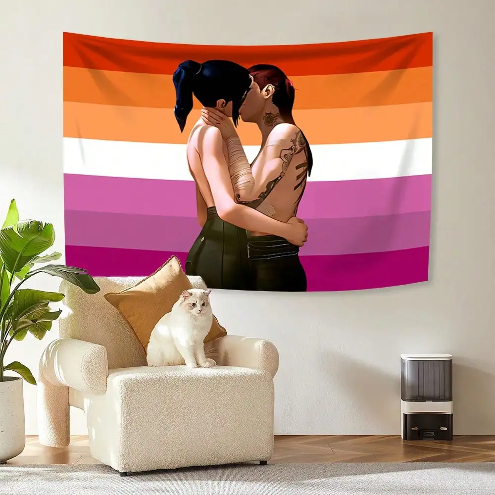 Arcane Rainbow Tapestry Flag - Pink Lesbian Pride Wall Hanging & Vintage Art Banner