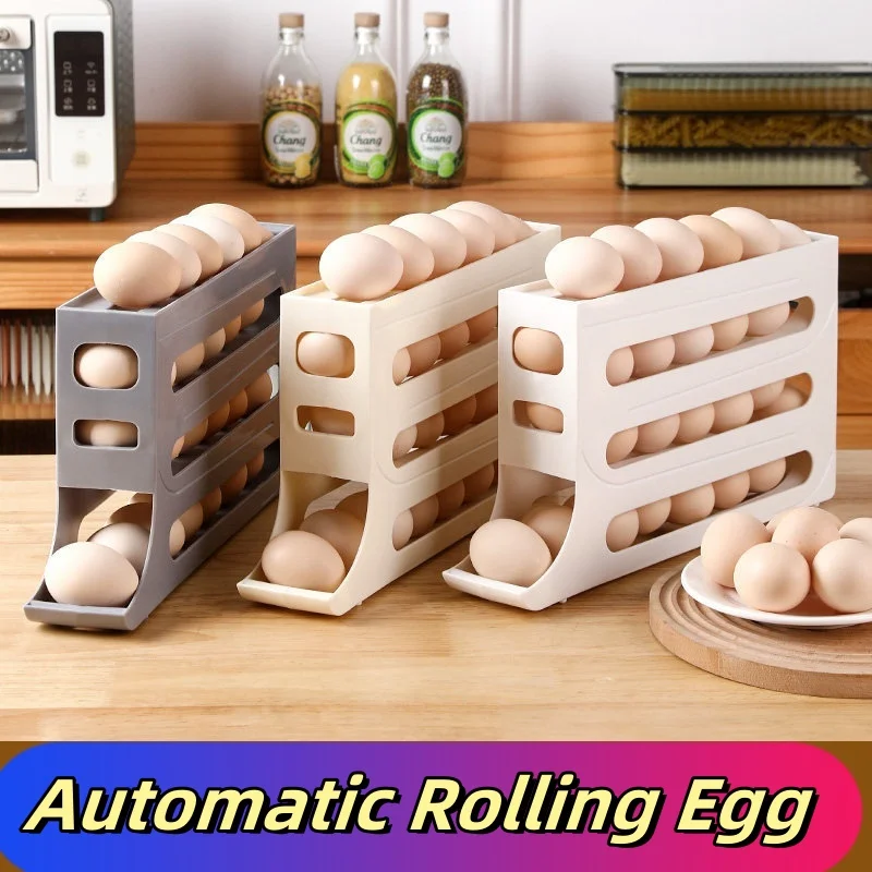 Rolling Egg Organiser 4 Tier Refrigerator Storage Racks Stepped Large Capacity Refrigerator Egg Dispenser Food Grade Egg Tray 3
