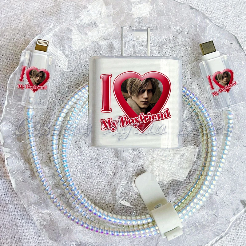 I Love My Boyfriend Leon Ghost Protection Case Per Iphone 15 14 13 Pro Max 18/20W Charger & Charging Data Wire Winder Protector