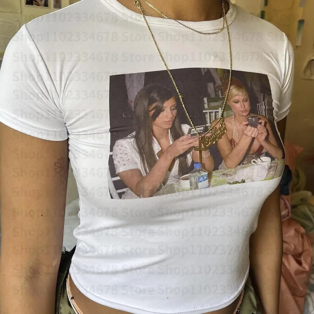 패션 편지 인쇄 요정 그런지 여름 E-girl 흰색 자르기 탑 슬림 2000년대 streetwear 하라주쿠 고스 반팔 티셔츠 Y2k Top